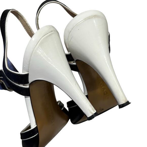 Ellen Tracy high heel strappy shoes black & white leather US 8M Boss Lady style - Picture 7 of 11